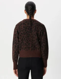 Cardigan marron tricot motif léopard Femme