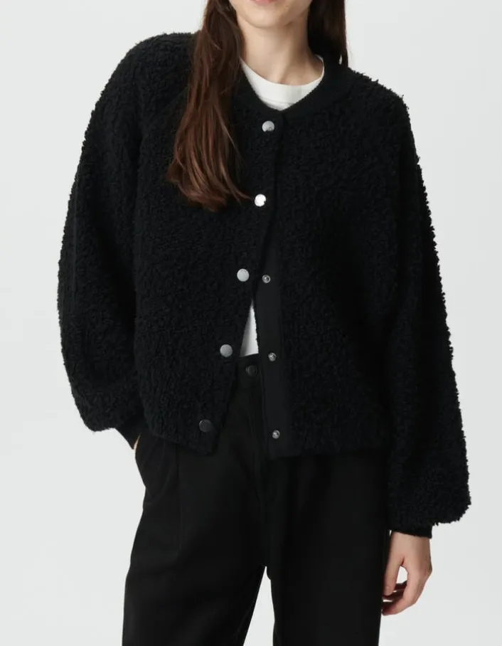 Cardigan noir maille bouclette Femme
