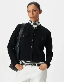 Cardigan noir tricot relief à poches plaquées Femme