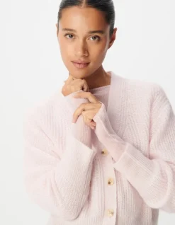Cardigan rose tricot côtelé Femme