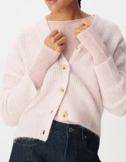 Cardigan rose tricot côtelé Femme