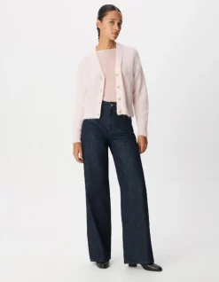 Cardigan rose tricot côtelé Femme