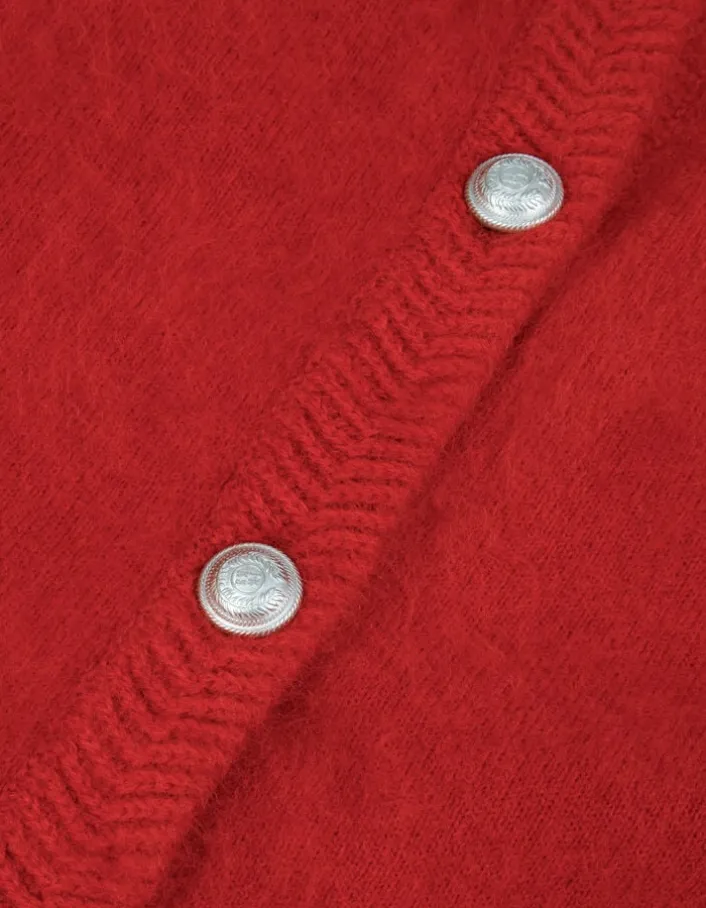 Cardigan rouge tricot mousseux 100% laine Femme