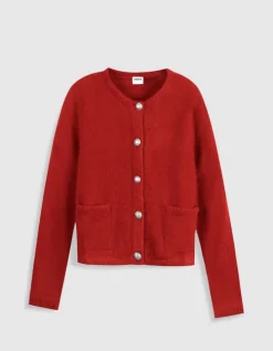Cardigan rouge tricot mousseux 100% laine Femme