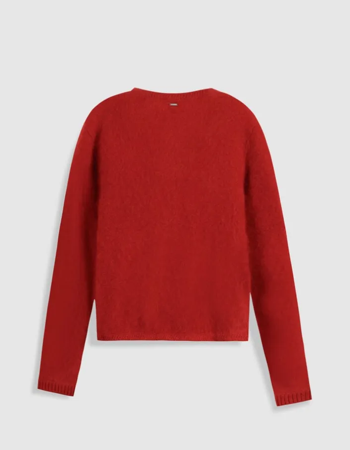 Cardigan rouge tricot mousseux 100% laine Femme