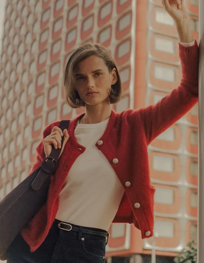 Cardigan rouge tricot mousseux 100% laine Femme