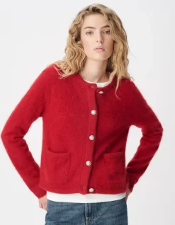 Cardigan rouge tricot mousseux 100% laine Femme
