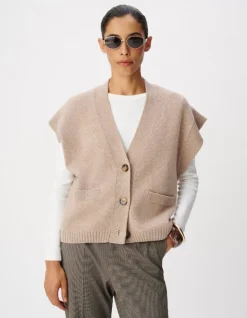 Cardigan sans manches beige tricot 100% laine Femme