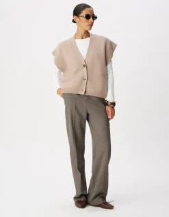 Cardigan sans manches beige tricot 100% laine Femme