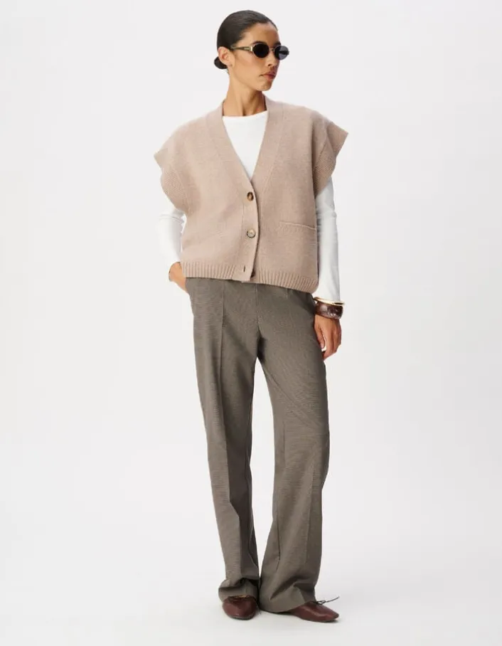 Cardigan sans manches beige tricot 100% laine Femme