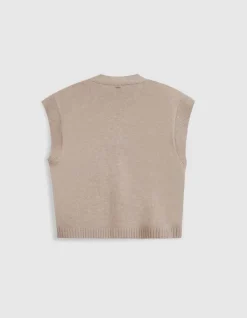 Cardigan sans manches beige tricot 100% laine Femme