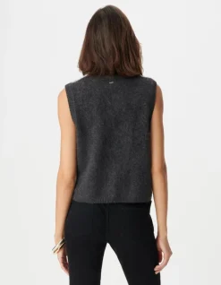 Cardigan sans manches gris anthracite 100% laine boutonné Femme