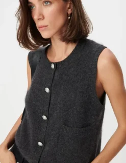 Cardigan sans manches gris anthracite 100% laine boutonné Femme