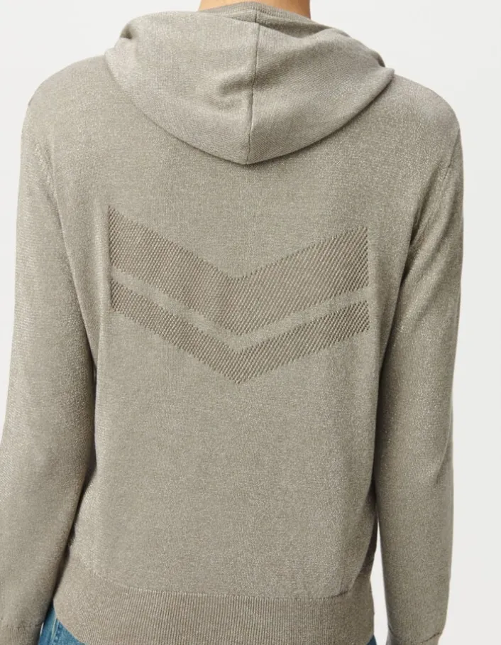 Cardigan sésame tricot pailleté motif chevrons ajouré dos Femme
