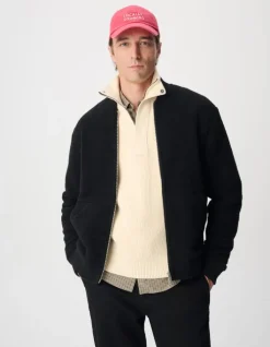 Cardigan teddy noir zippé laine bouillie Homme