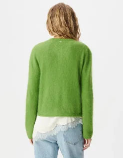 Cardigan vert tricot mousseux 100% laine Femme