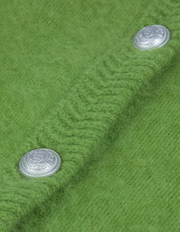 Cardigan vert tricot mousseux 100% laine Femme