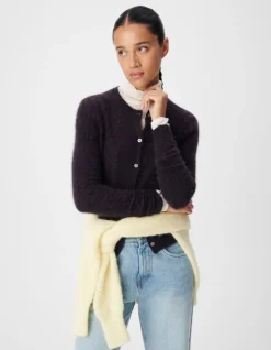 Cardigan violet tricot mohair mélangé Femme
