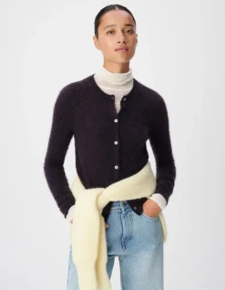 Cardigan violet tricot mohair mélangé Femme
