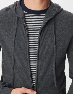 Cardigan zippé à capuche gris tricot 100% laine Homme