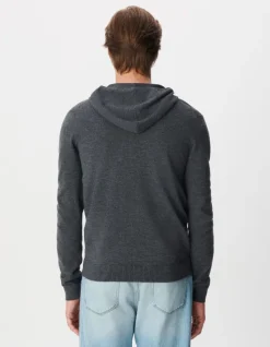 Cardigan zippé à capuche gris tricot 100% laine Homme