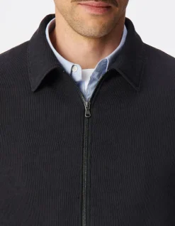 Cardigan zippé noir tissu plissé Homme