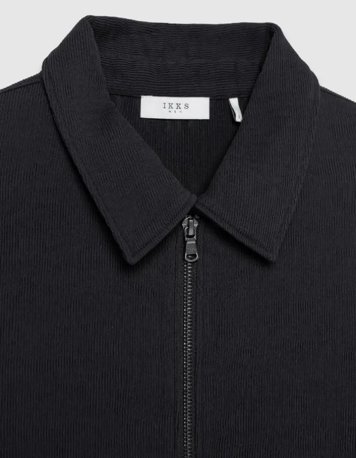 Cardigan zippé noir tissu plissé Homme