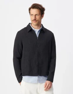 Cardigan zippé noir tissu plissé Homme