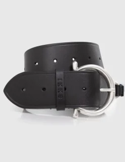 Ceinture cuir silver boucle ronde Femme