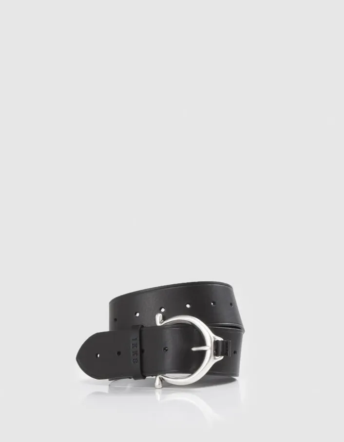 Ceinture cuir silver boucle ronde Femme