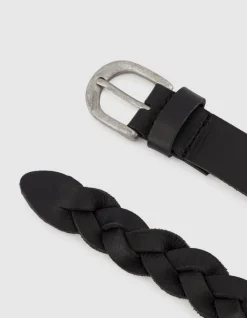 Ceinture fine noire cuir tressé Femme