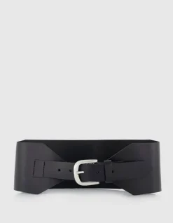 Ceinture large noire cuir Femme