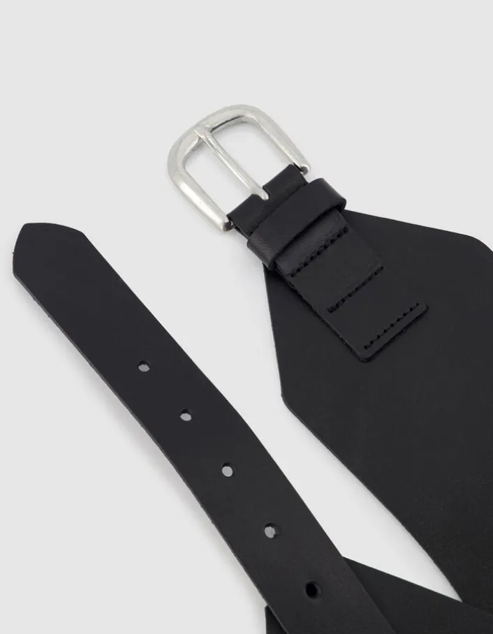 Ceinture large noire cuir Femme