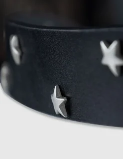 Ceinture noire cuir rivets étoiles Femme