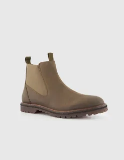 Chelsea boots beiges cuir semelles crantées Homme