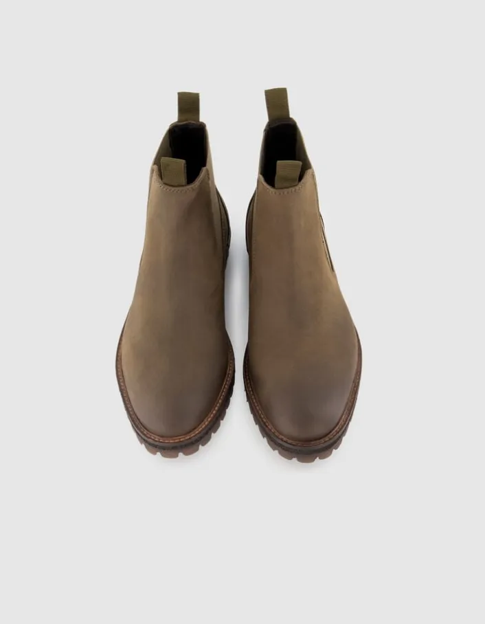 Chelsea boots beiges cuir semelles crantées Homme