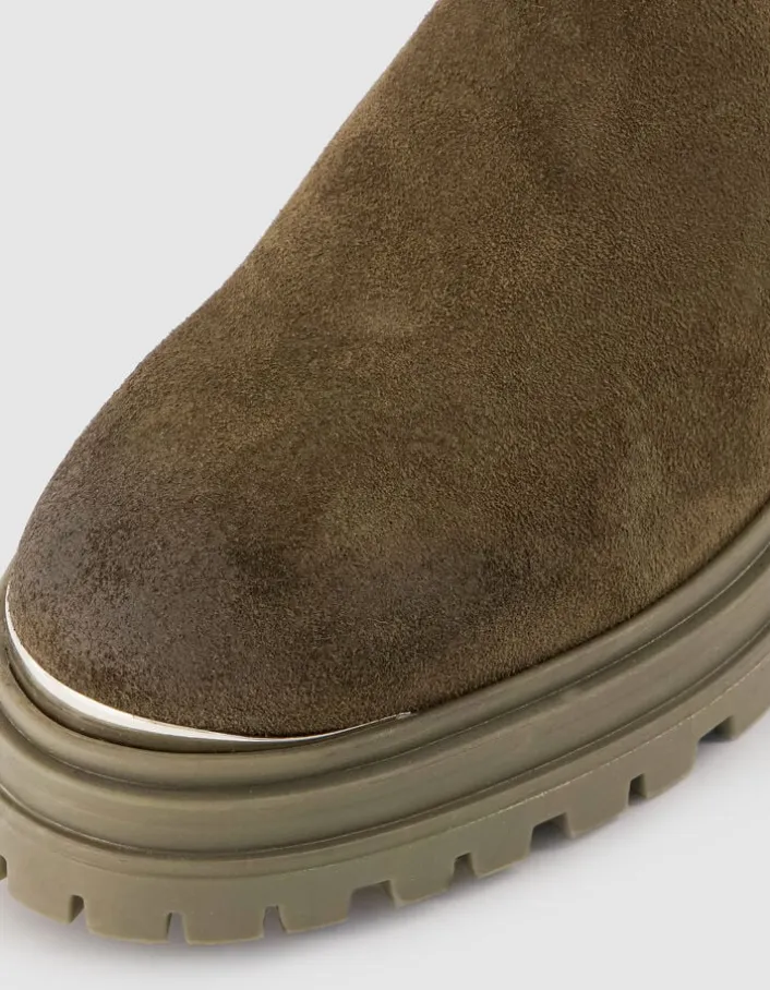 Chelsea boots kaki cuir velours baguette métal Femme
