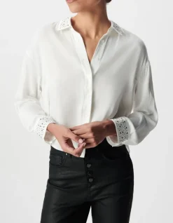 Chemise blanche fluide décor clous et strass Femme