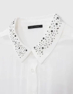 Chemise blanche fluide décor clous et strass Femme