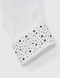 Chemise blanche fluide décor clous et strass Femme