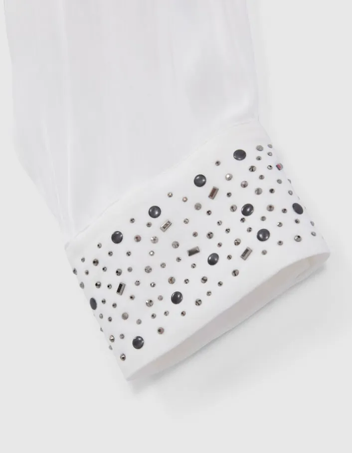 Chemise blanche fluide décor clous et strass Femme