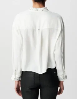 Chemise blanche fluide décor clous et strass Femme