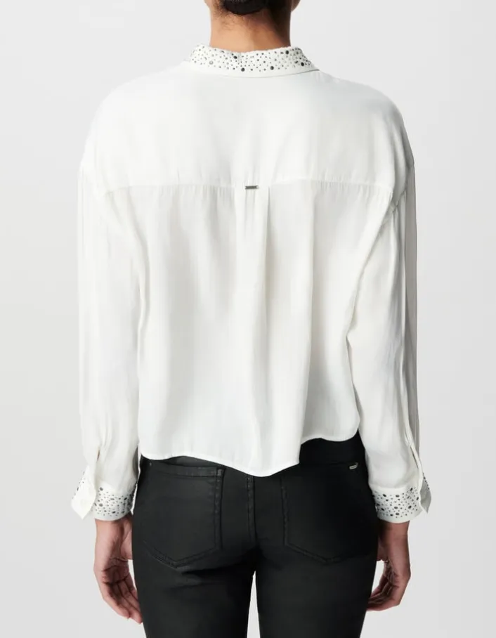 Chemise blanche fluide décor clous et strass Femme