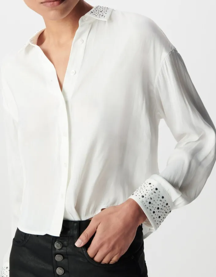 Chemise blanche fluide décor clous et strass Femme