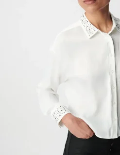 Chemise blanche fluide décor clous et strass Femme