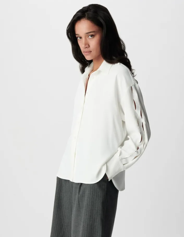 Chemise blanche manches longues ajourées Femme