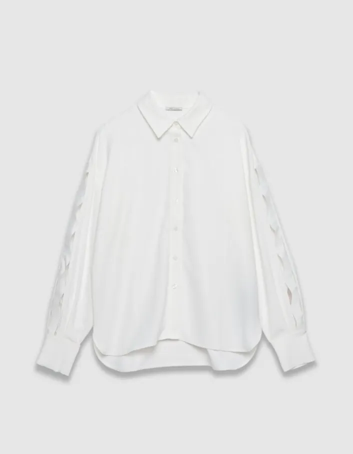 Chemise blanche manches longues ajourées Femme