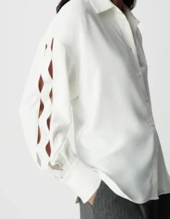 Chemise blanche manches longues ajourées Femme