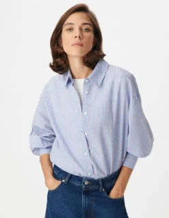 Chemise bleue motif rayures Femme