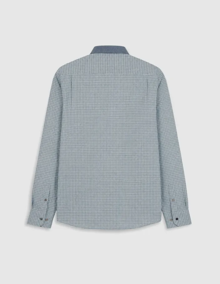 Chemise easy bleue motif carreaux manches longues Homme